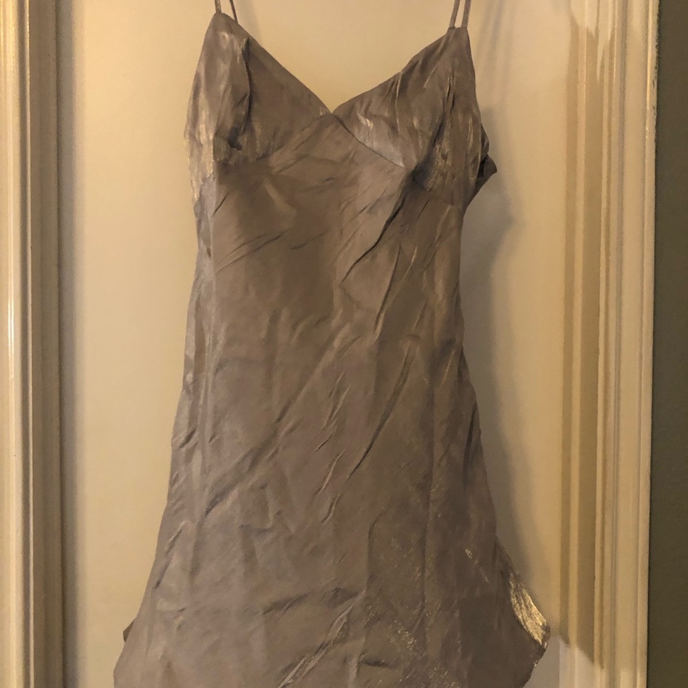 Divided Satin Slip Dress in Taupe Gray